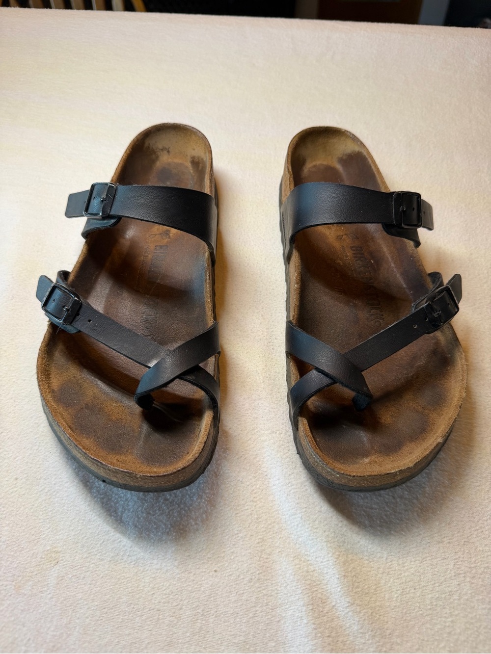 Birkenstock Black Leather Double-Strap Toe-Loop Sandals